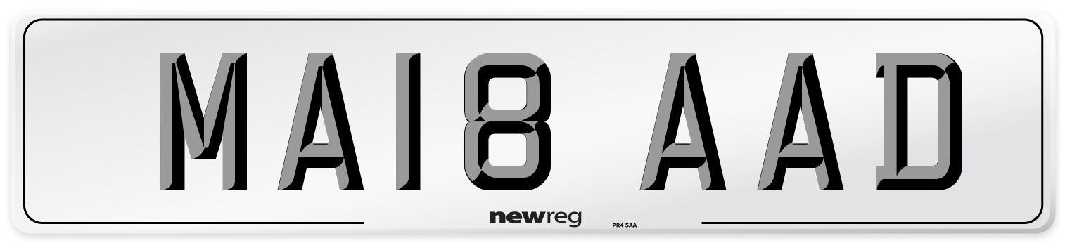 MA18 AAD Number Plate from New Reg